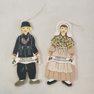 Hewitt & Newkirk Netherlands Couple Wooden Ornaments 6" Hand Painted Holland‎